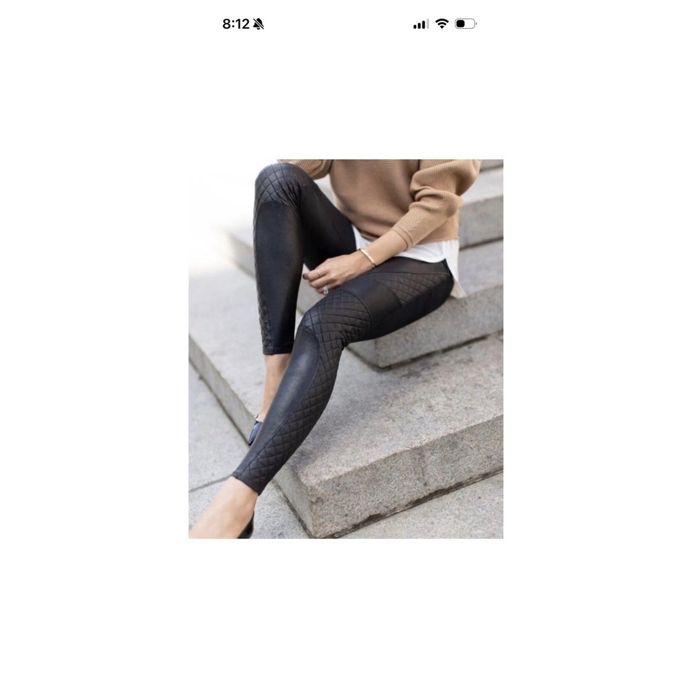Spanx‎ Moto Quilted Black Leggings Small Faux Leather 20248R Full Length Stretch